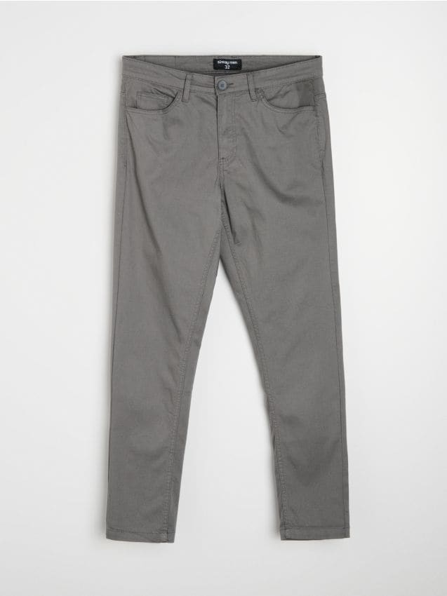 Sinsay - Pantaloni din bumbac slim - gri-închis
