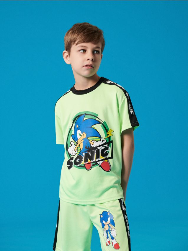 Sinsay - Tricou cu bandă decorativă pe mâneci Sonic the Hedgehog - verde-mentă