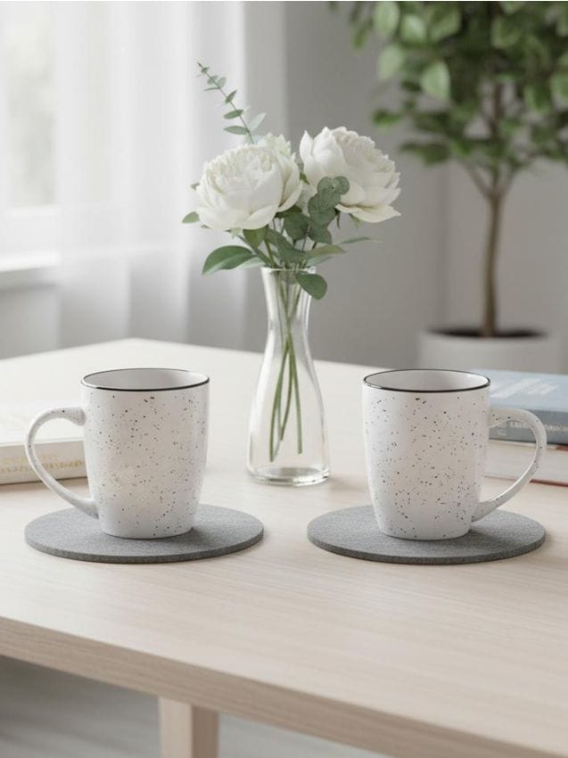 Sinsay - Sada hrnčekov s jemným bodkovaným vzorom – balenie 2 ks - biela