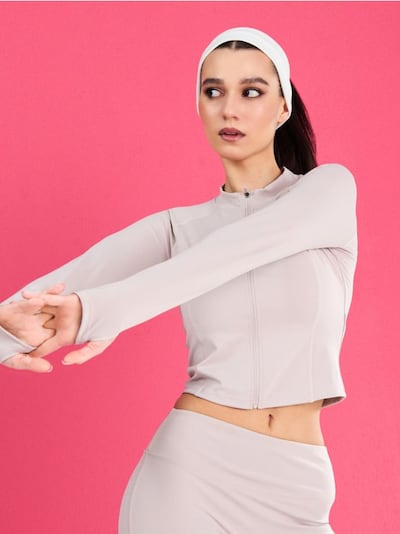 Rozpinana sportowa bluza ze stójką i otworami na kciuki Gym Hard