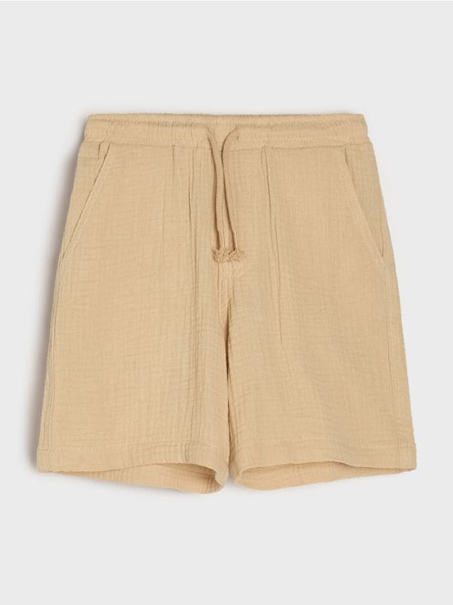 Sinsay - Luźne muślinowe szorty z kieszeniami - beżowy