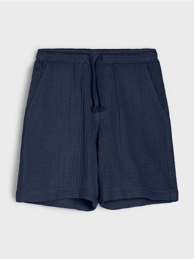 Sinsay - Luźne muślinowe szorty z kieszeniami - granatowy