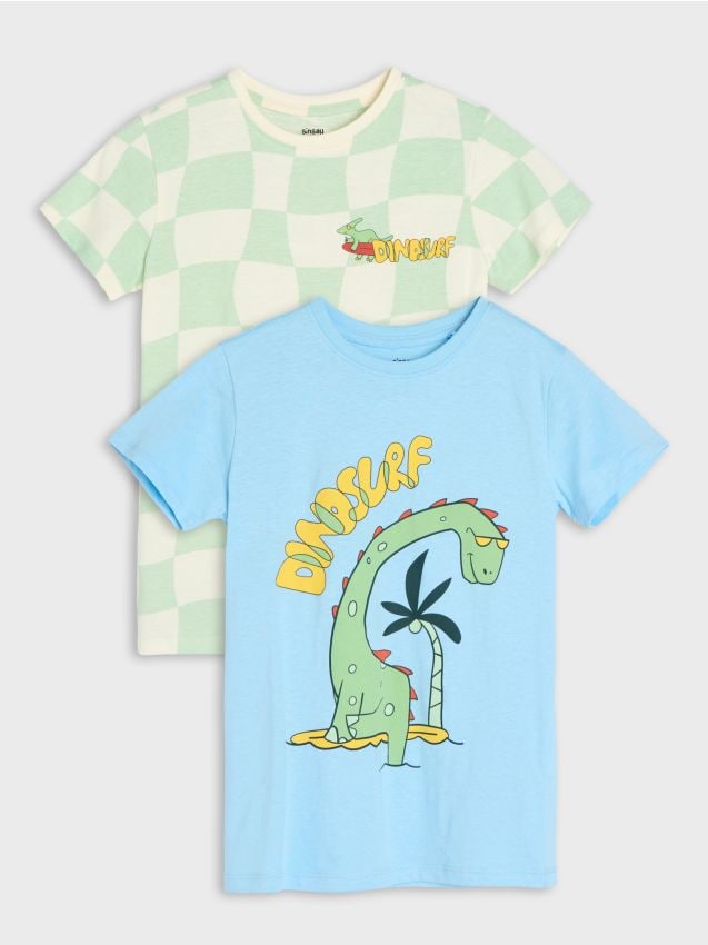 Sinsay - Tricouri din bumbac cu imprimeu cu dinozauri 2 pack - Gri-albăstrui