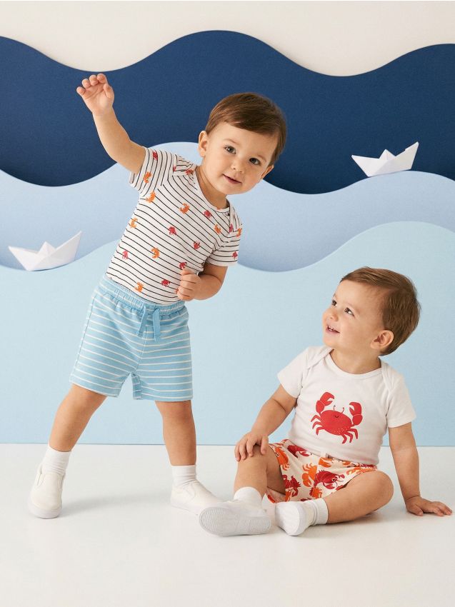 Sinsay - Body din bumbac pentru bebeluși cu imprimeu rac 2 pack - crem