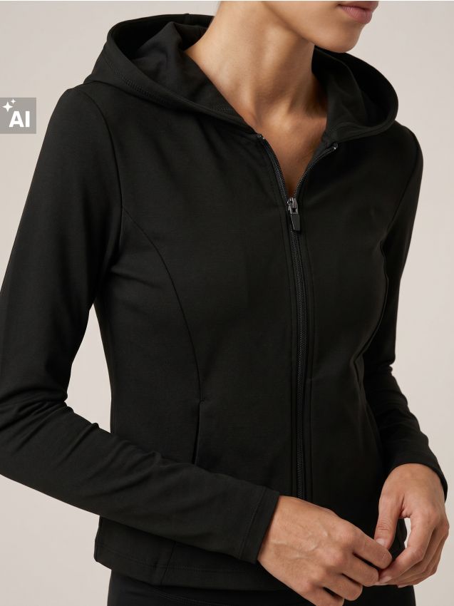 Sinsay - Hanorac slim fit cu fermoar și glugă Active - negru
