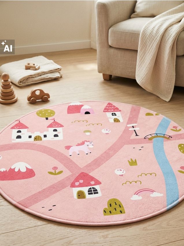 Sinsay - Covor rotund cu motiv de stradă - roz-pastel