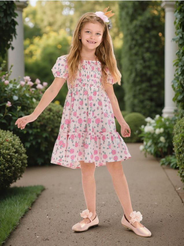 Sinsay - Sukienka lekko marszczona z bufiastymi rękawami - wielobarwny