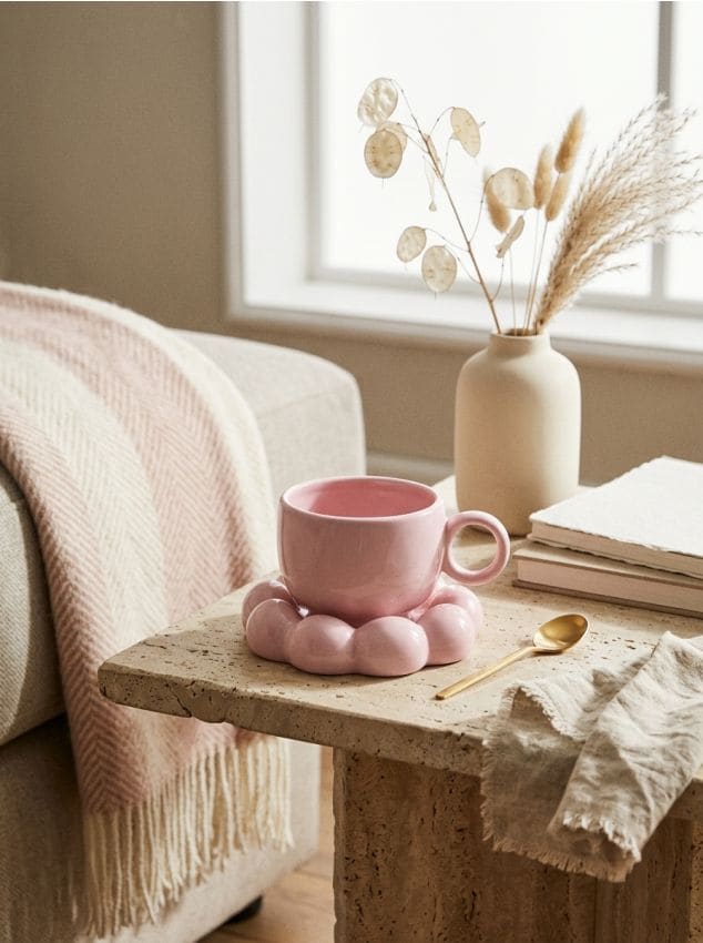 Sinsay - Ceașcă cu farfurioară - roz-pudră