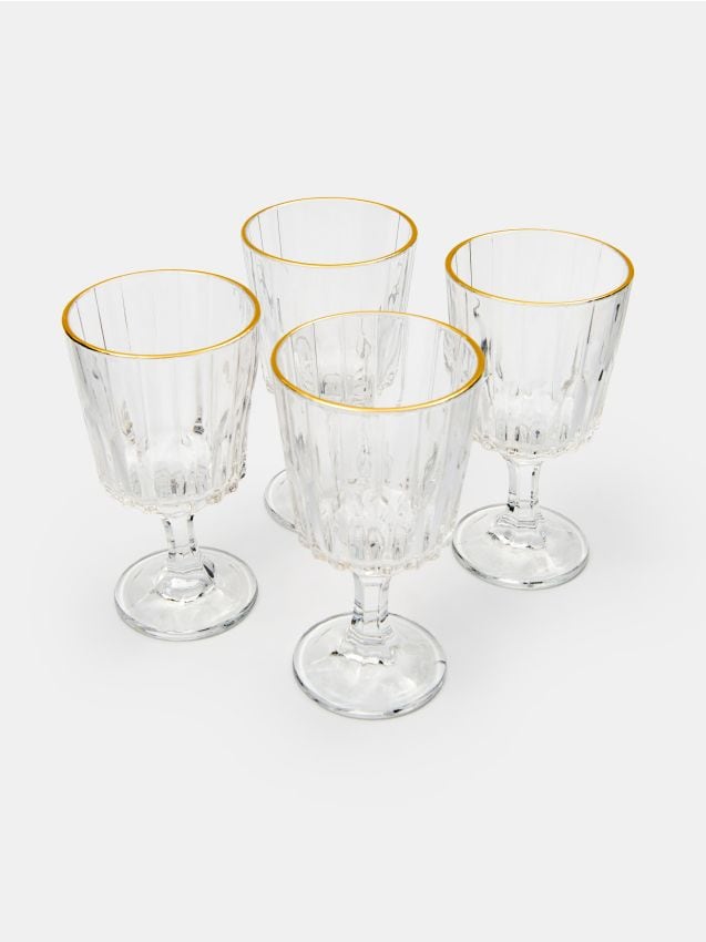 Sinsay - Set de pahare striate cu margine aurie, pachet de 4 - clear