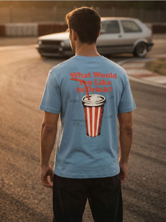 Sinsay - Bawełniana koszulka z nadrukiem na plecach - niebieski