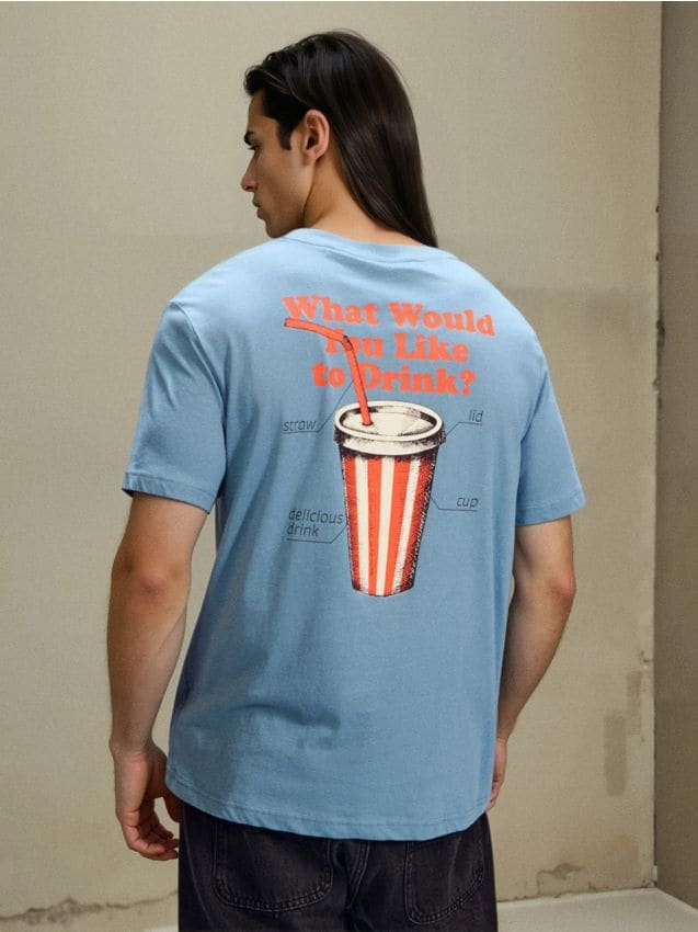 Sinsay - Tricou din bumbac cu imprimeu - albastru