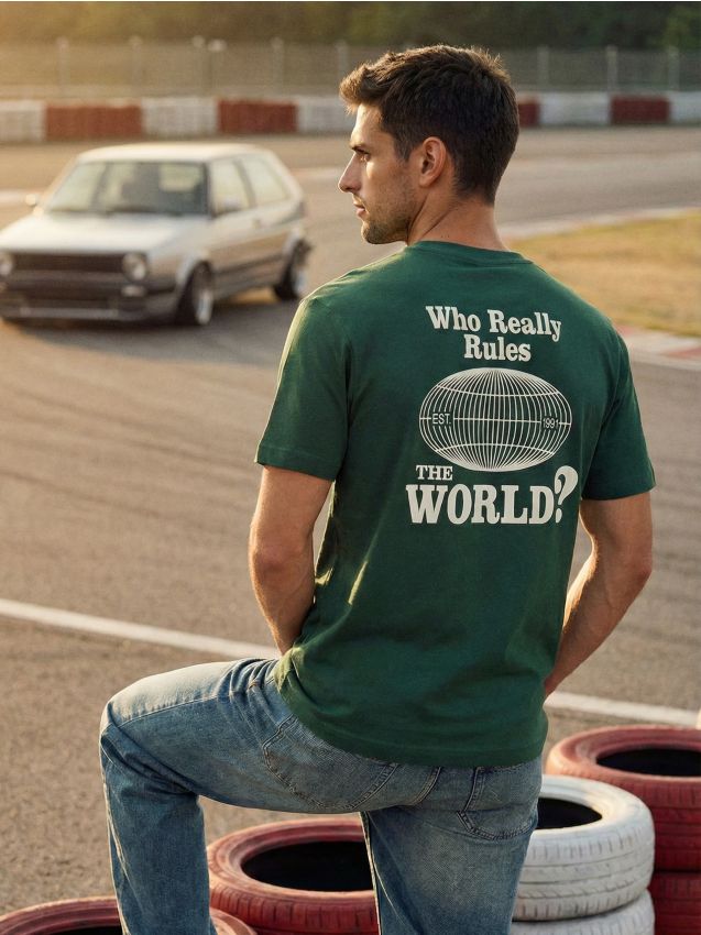 Sinsay - Bawełniana koszulka z nadrukiem na plecach - zielony