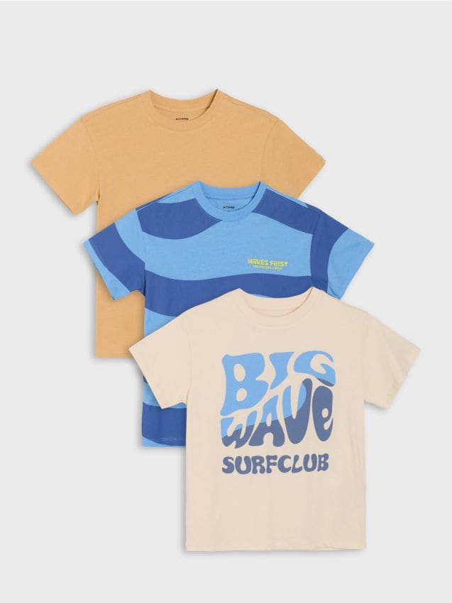 Sinsay - Tricouri din bumbac cu motiv de surfer 3 pack - bej