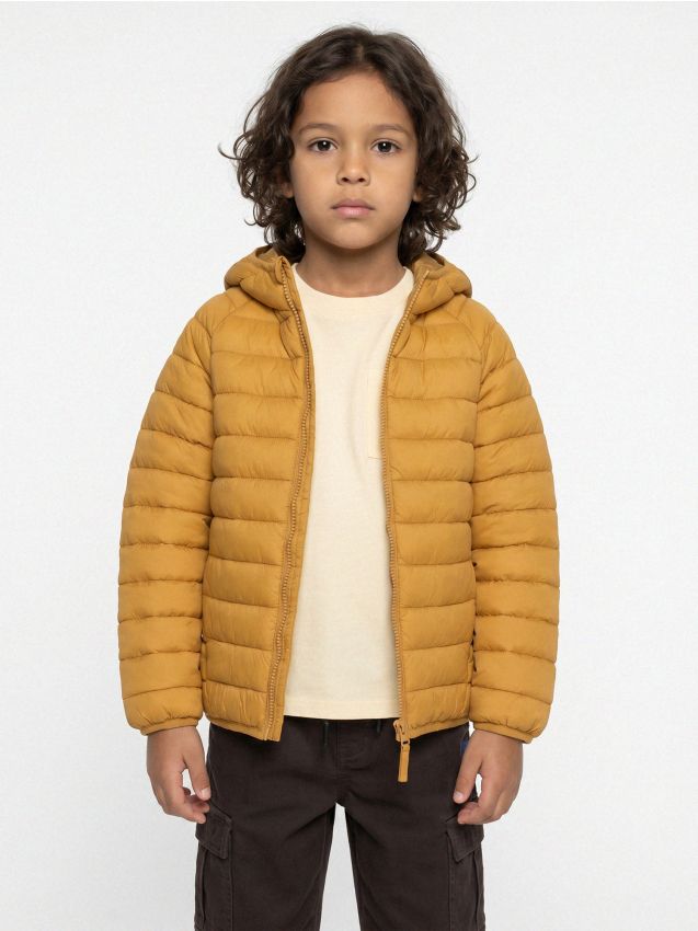 Sinsay - Jachetă puffer matlasată din nylon cu glugă - galben-muștar
