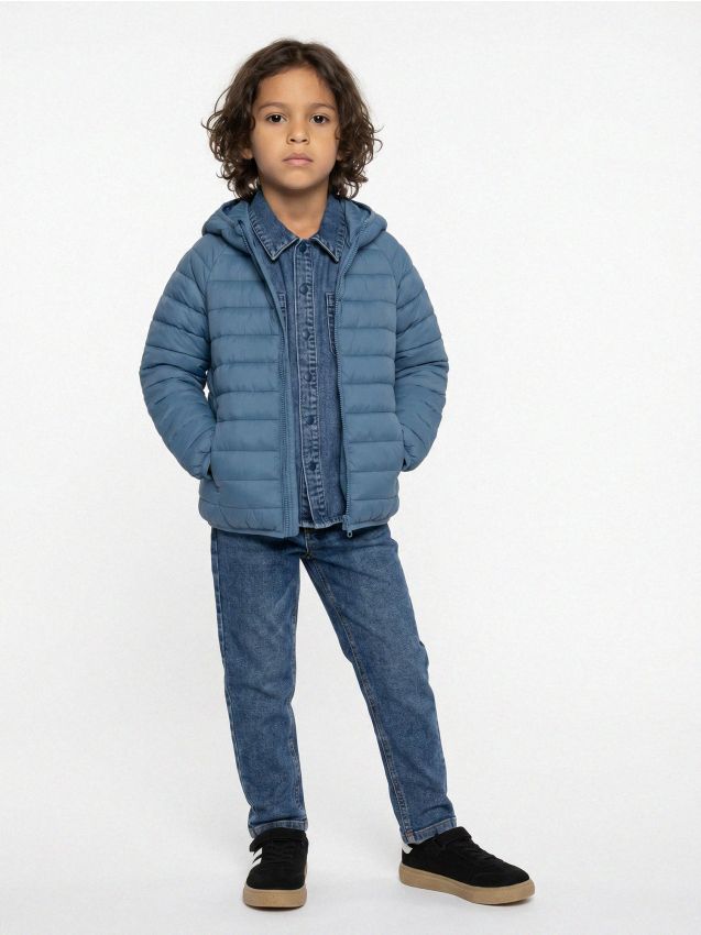 Sinsay - Jachetă puffer matlasată din nylon cu glugă - bleumarin
