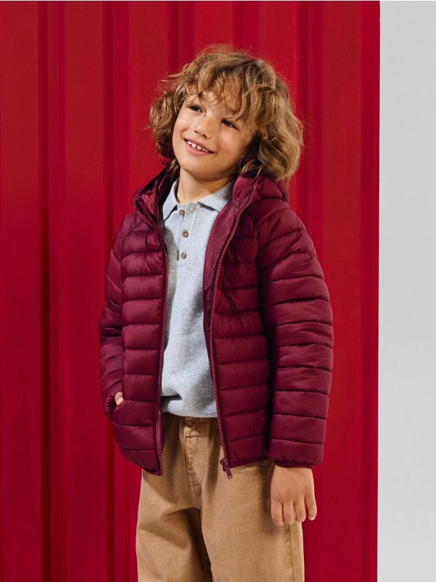 Sinsay - Jachetă puffer matlasată din nylon cu glugă - bordo