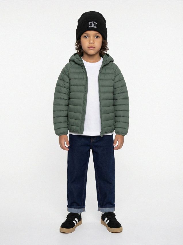 Sinsay - Jachetă puffer matlasată din nylon cu glugă - verde-prăfuit