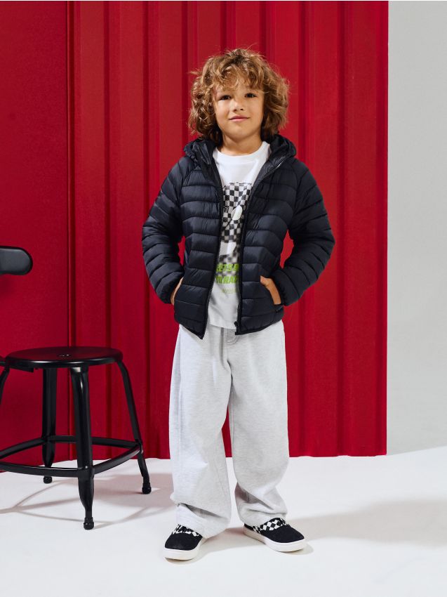 Sinsay - Jachetă puffer matlasată din nylon cu glugă - negru