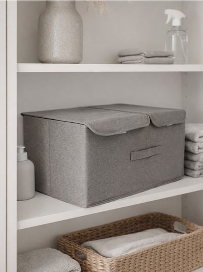 Skládací úložný box s rukojetí a víkem