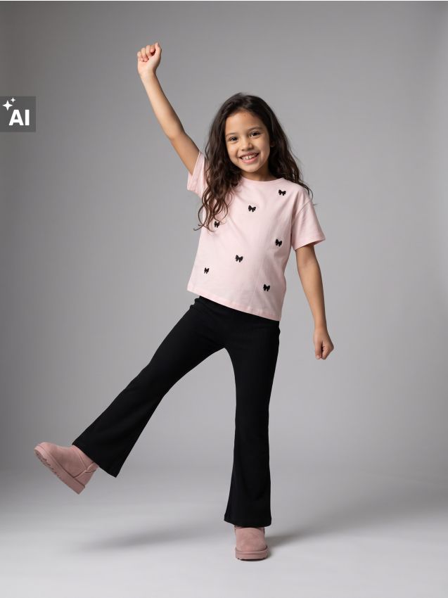 Sinsay - Tricou din bumbac cu mânecă scurtă și funde - roz