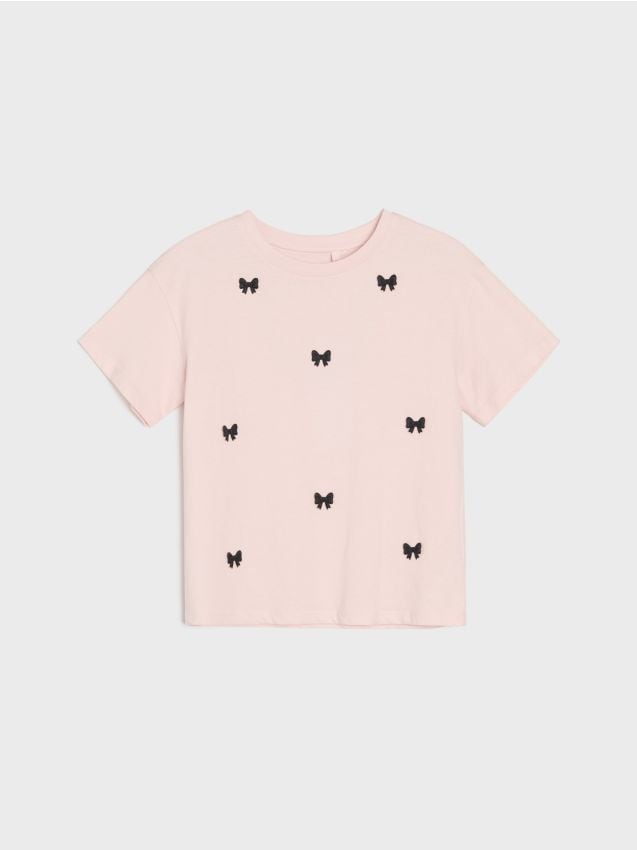 Sinsay - Tricou din bumbac cu mânecă scurtă și funde - roz