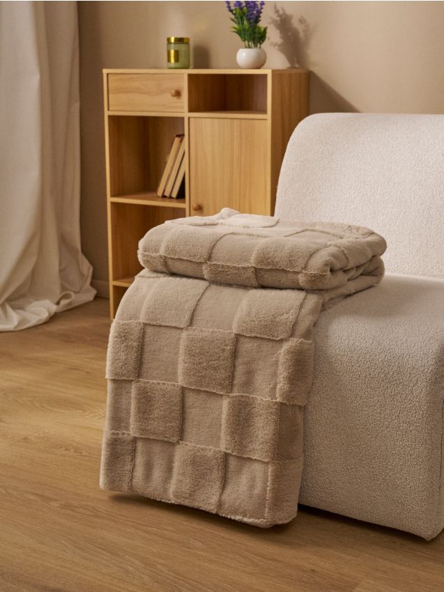 Sinsay - Pled cu model în relief tip tablă de șah - bej