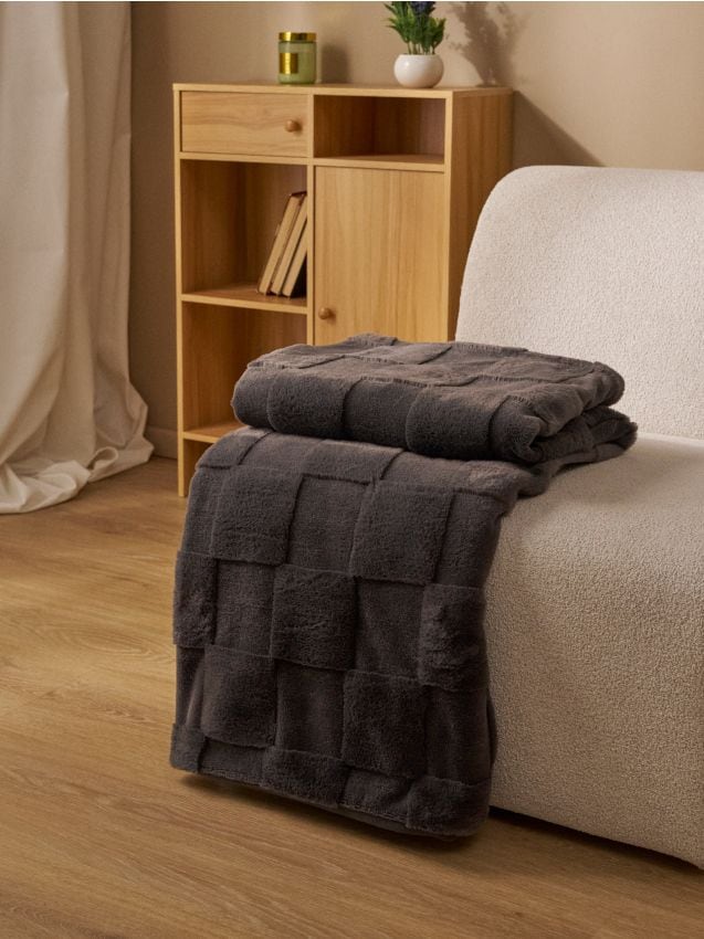 Sinsay - Pled cu model în relief tip tablă de șah - gri-închis