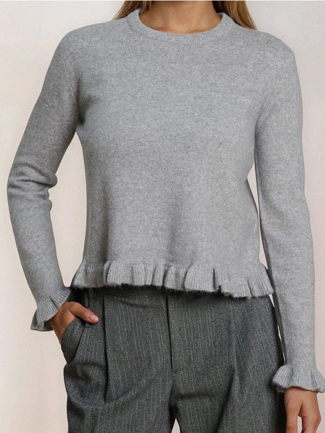 Sinsay - Sveter s dekoratívnymi volánmi a prímesou vlny - tmavosivá