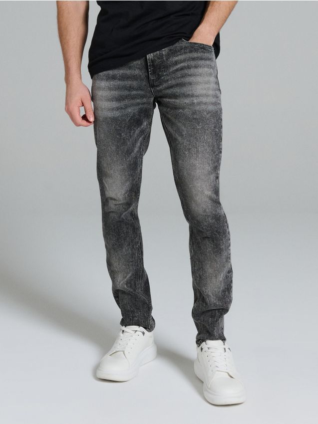Sinsay - Blugi slim fit cu efect de spălare - gri