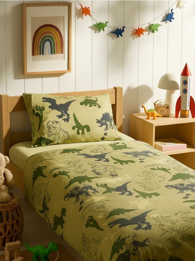 Sinsay - Posteľná bielizeň s dinosaurusmi - popolavo zelená