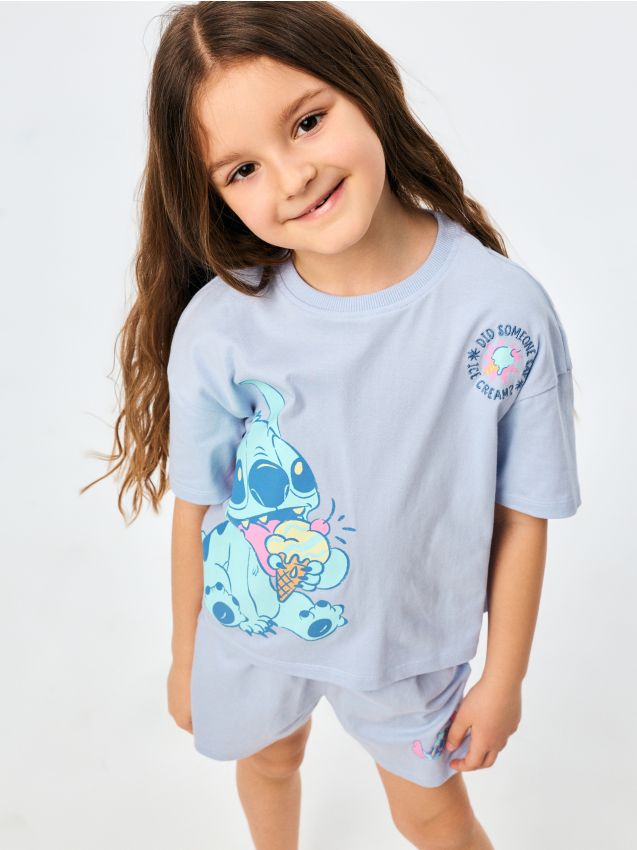 Sinsay - Pijama din bumbac în două piese cu imprimeu Stitch - albastru-pal