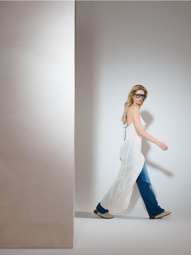 Sinsay - Rochie lungă tricotată de plajă cu aplicații florale - nude