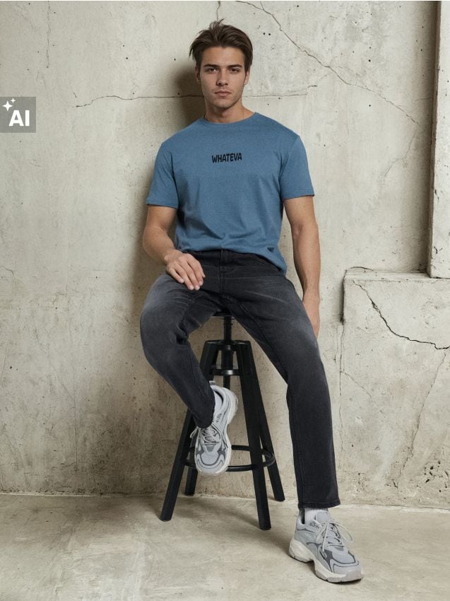 Sinsay - Blugi regular fit cu efect de prespălare - gri