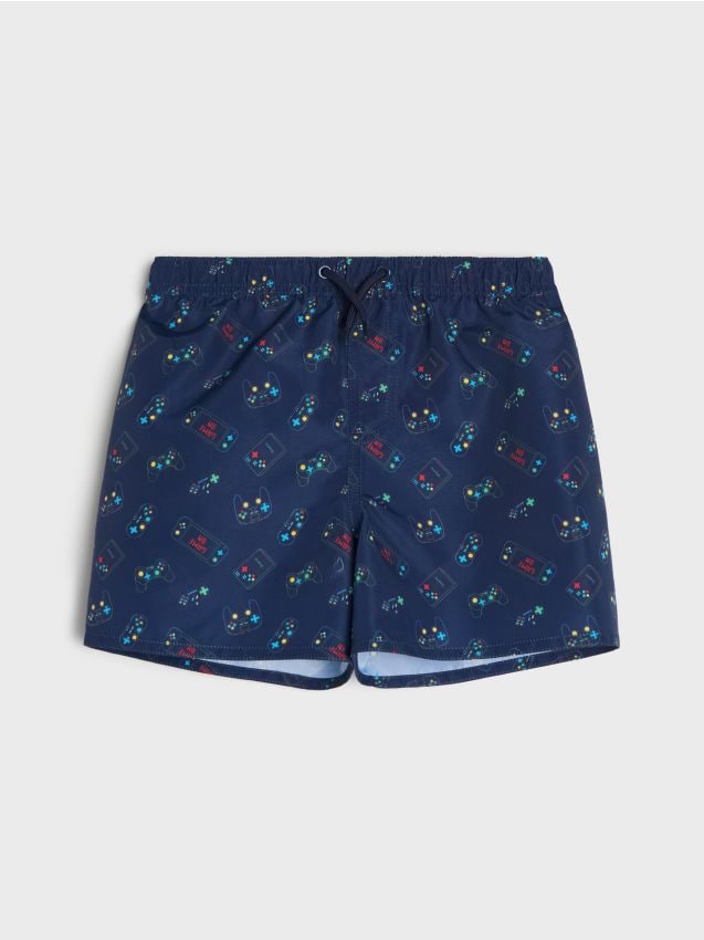 Sinsay - Șorturi de baie cu motiv gaming - bleumarin