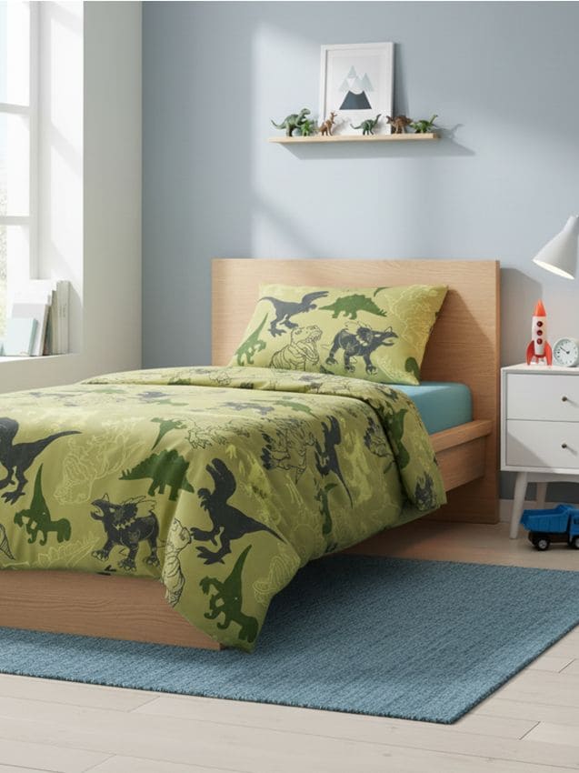 Sinsay - Posteľná bielizeň s dinosaurusmi - popolavo zelená