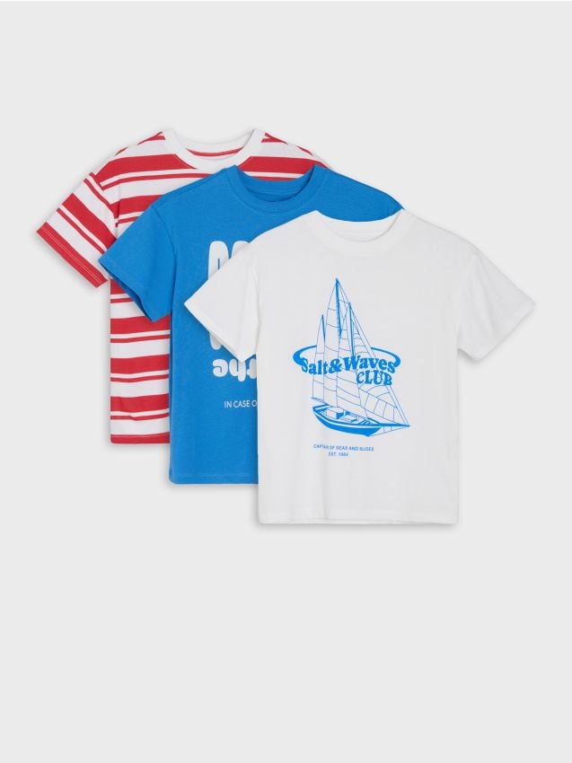 Sinsay - Tricouri din bumbac cu imprimeu 3 pack - albastru