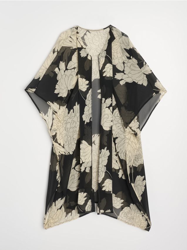Sinsay - Poncho Transparent cu Model Floral - multicolor