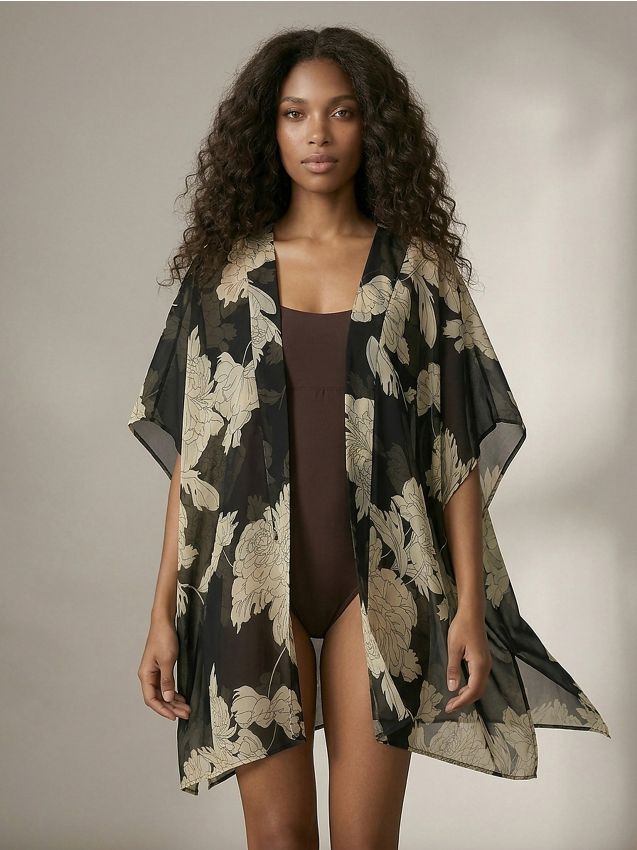 Sinsay - Poncho Transparent cu Model Floral - multicolor