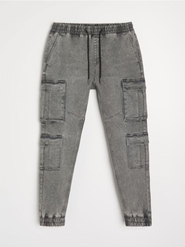Sinsay - Pantaloni jogger din denim - gri deschis