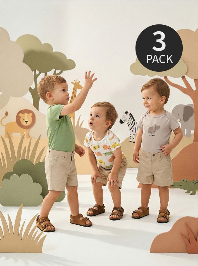 Sinsay - Body-uri din bumbac cu motiv animale safari 3 pack - gri deschis