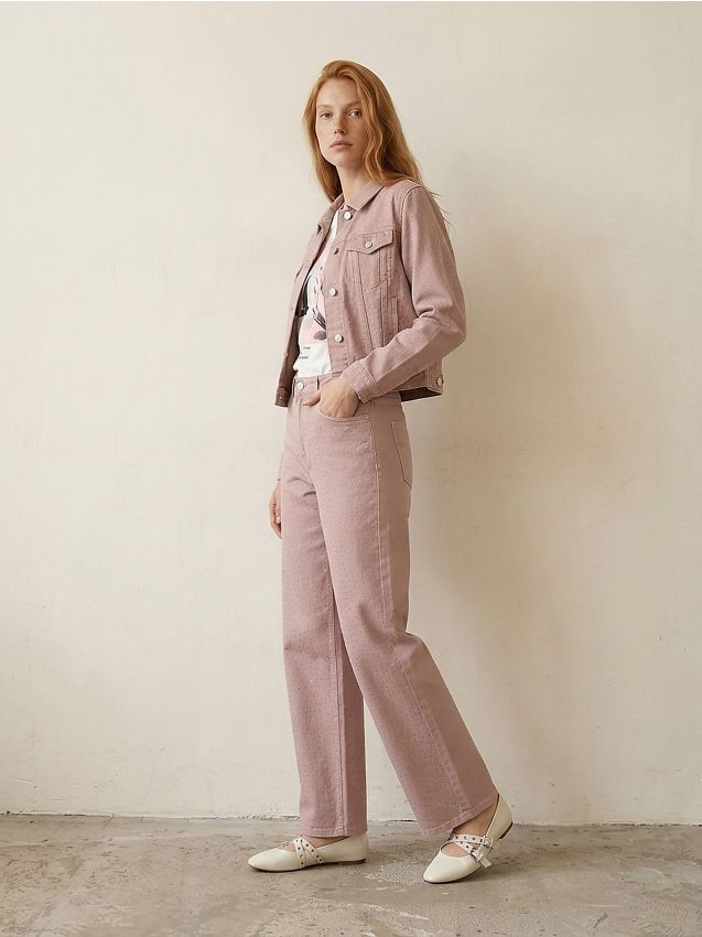 Sinsay - Jachetă din denim cu strasuri - roz