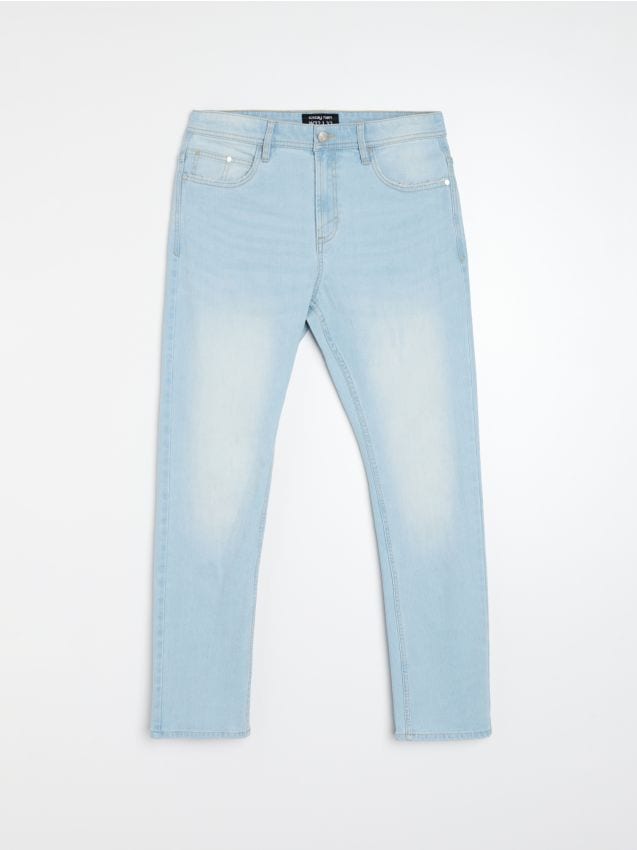 Sinsay - Jeansy regular fit z efektem sprania - niebieski
