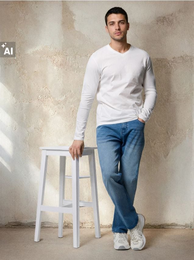 Sinsay - Blugi regular fit cu efect de prespălare - albastru