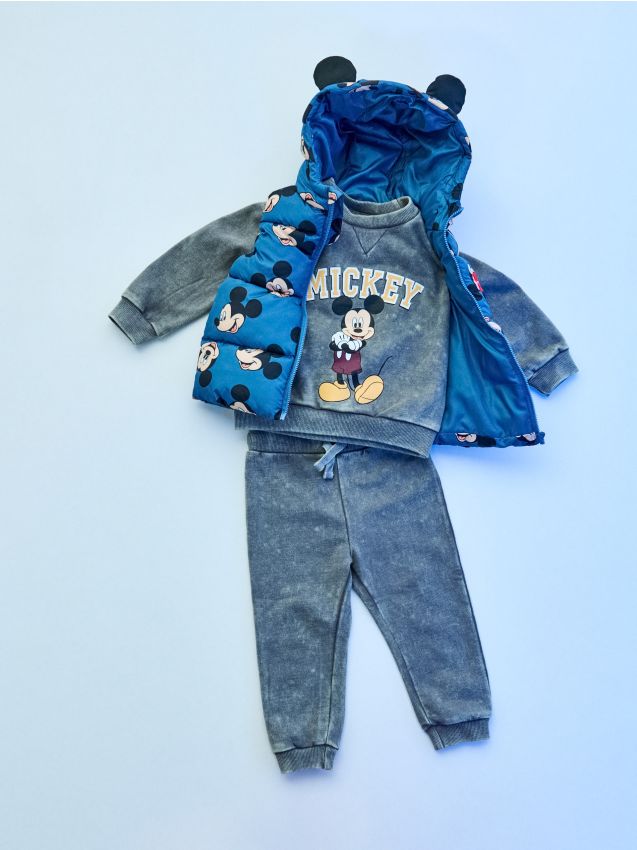 Sinsay - Set din bumbac cu efect prespălat: bluză și pantaloni Mickey Mouse - gri-închis