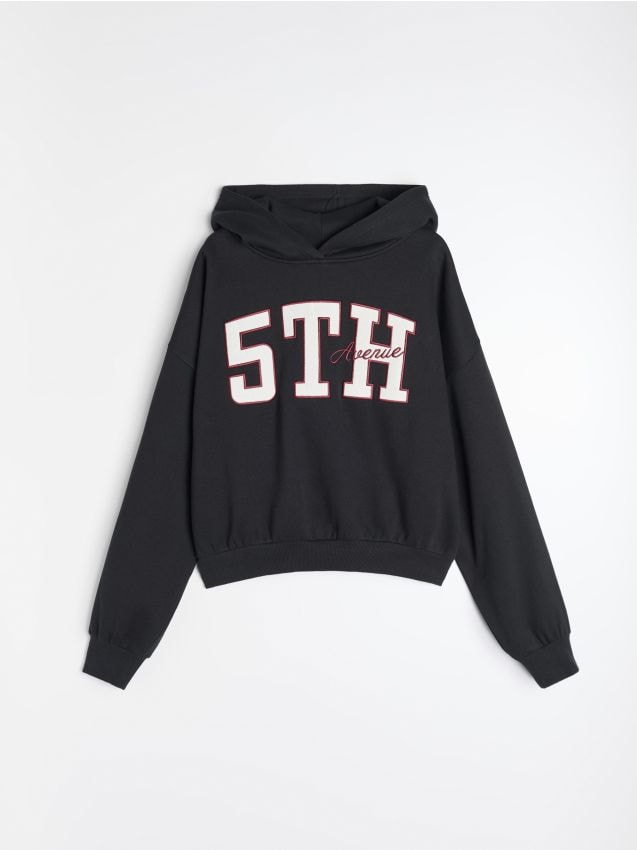Sinsay - Hanorac tip hoodie cu inscripție - negru