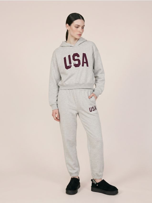 Sinsay - Bluza hoodie z napisem USA - szary