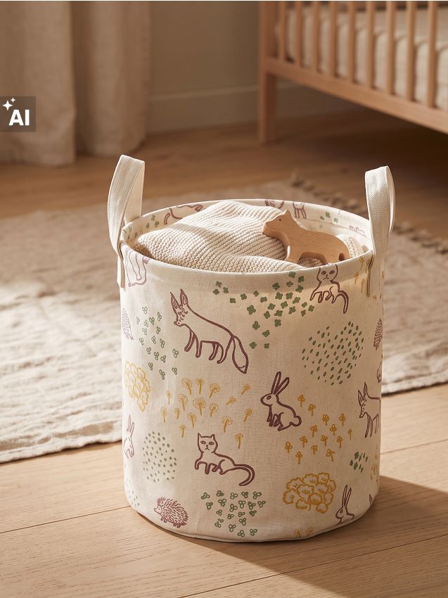 Sinsay - Coș textil de depozitare cu motiv de animale de pădure - crem