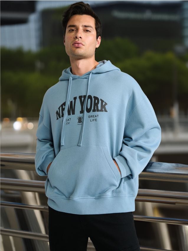 Blu❤︎ Bluza z kapturem Kolor niebieski - SINSAY - 272AW-54X