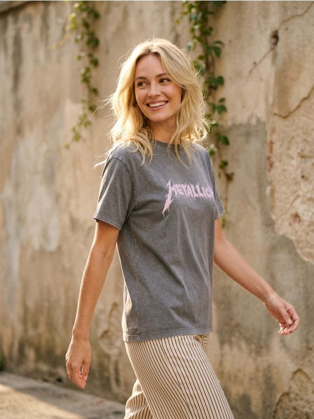 Sinsay - Tricou loose fit Metallica - gri deschis