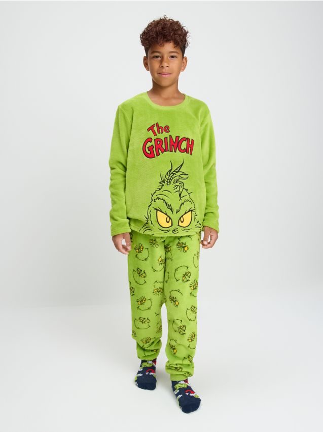 Sinsay - Pijama din două piese, din fleece Grinch - verde-gălbui